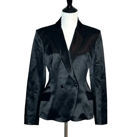 THEYSKENS THEORY JUX SATEEN CROPPED LONG SLEEVE BLACK BLAZER - Picture 3 of 15
